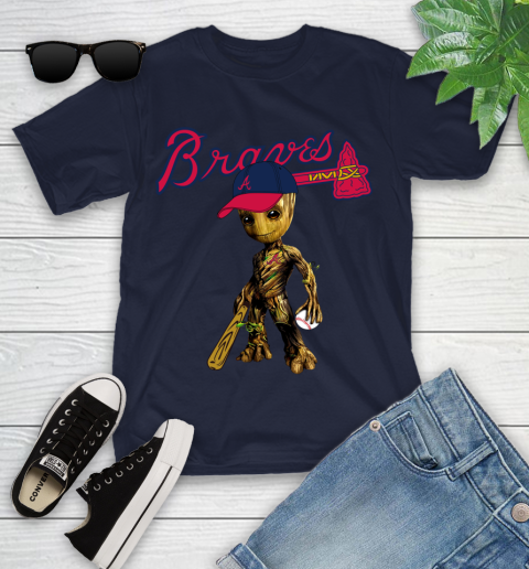 MLB Atlanta Braves Groot Guardians Of The Galaxy Baseball Youth T-Shirt 3