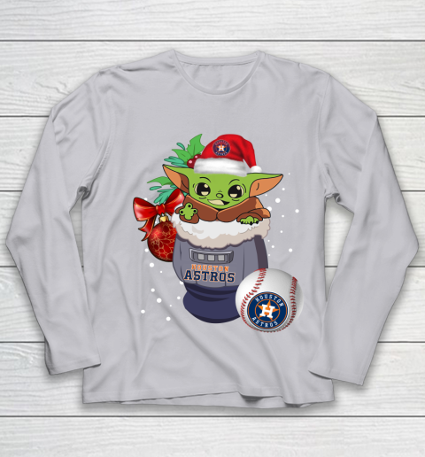 Houston Astros Christmas Baby Yoda Star Wars Funny Happy MLB Youth Long Sleeve 5