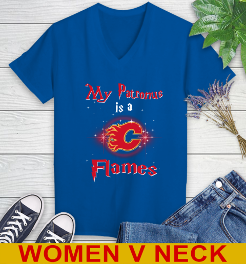 NHL Hockey Harry Potter My Patronus Is A Calgary Flames Women's V-Neck T-Shirt 10 NHL Hockey Harry Potter My Patronus Is A Calgary Flames Women's V-Neck T-Shirt - Image 10