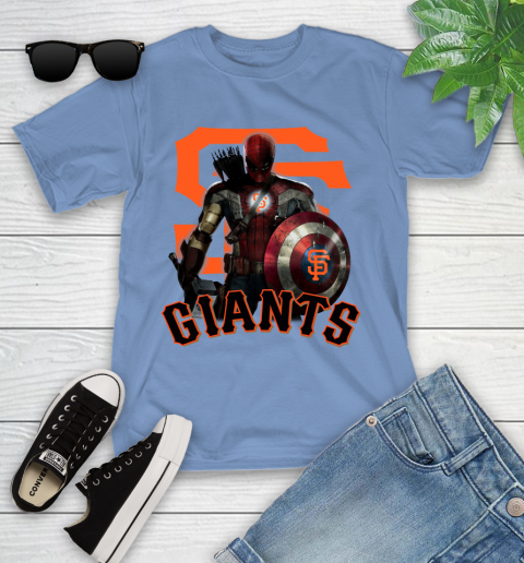MLB Captain America Thor Spider Man Hawkeye Avengers Endgame Baseball San Francisco Giants Youth T-Shirt 11