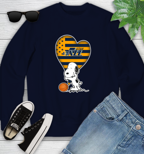 Utah Jazz NBA Basketball The Peanuts Movie Adorable Snoopy Youth Sweatshirt 3