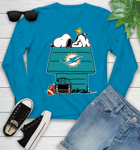 Miami Dolphins NFL Football Snoopy Woodstock The Peanuts Movie Youth Long Sleeve 7