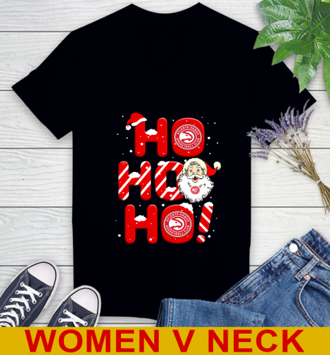 Atlanta Hawks NBA Basketball Ho Ho Ho Santa Claus Merry Christmas Shirt Women's V-Neck T-Shirt