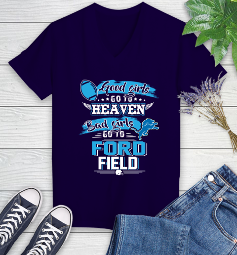 Detroit Lions NFL Bad Girls Go To Ford Field Shirt Women's V-Neck T-Shirt 3