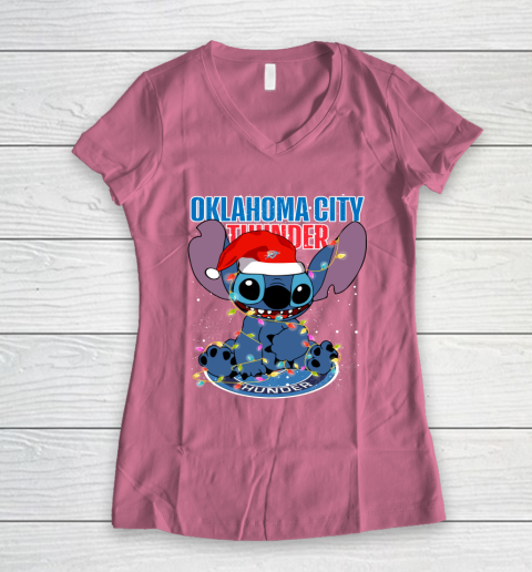 Oklahoma City Thunder NBA noel stitch Basketball Christmas Women's V-Neck T-Shirt 7