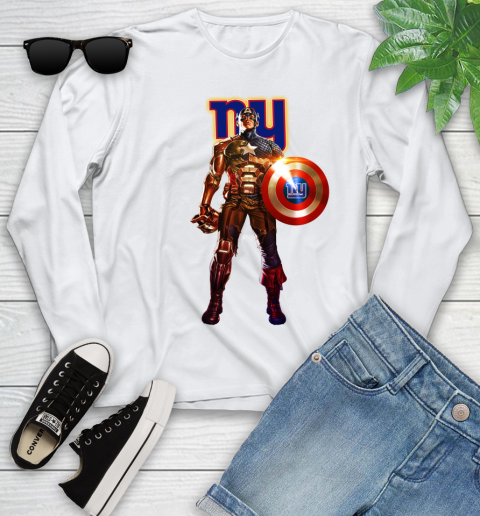 NFL Captain America Marvel Avengers Endgame Football Sports New York Giants Youth Long Sleeve