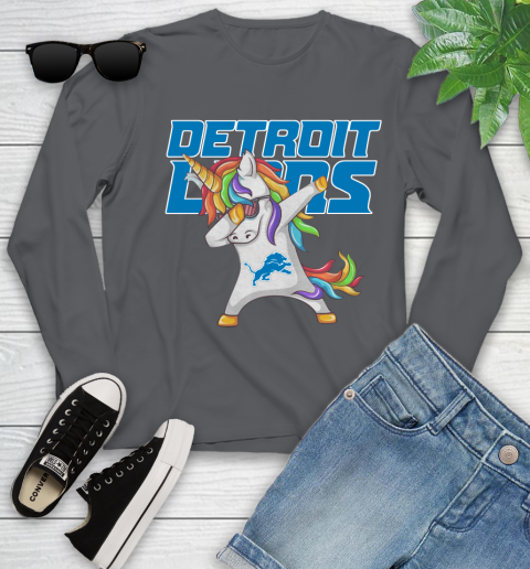 Detroit Lions NFL Football Funny Unicorn Dabbing Sports Youth Long Sleeve 8