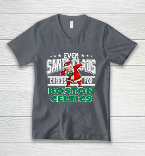 Boston Celtics Even Santa Claus Cheers For Christmas NBA V-Neck T-Shirt 4