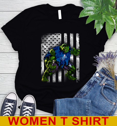 Los Angeles Dodgers Hulk Marvel Avengers MLB Baseball American Flag Women's T-Shirt