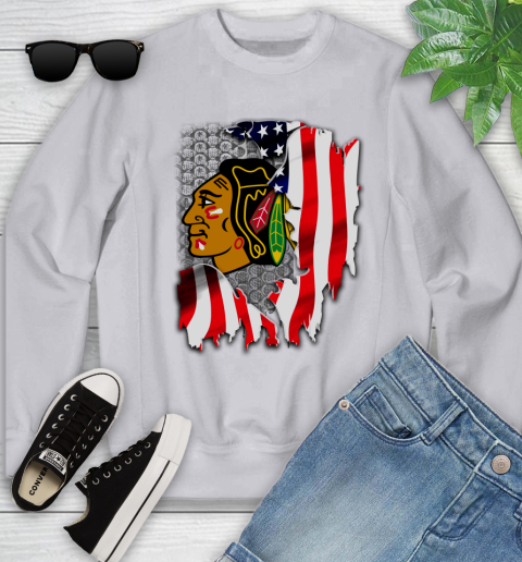 Chicago Blackhawks NHL Hockey American Flag Youth Sweatshirt 3