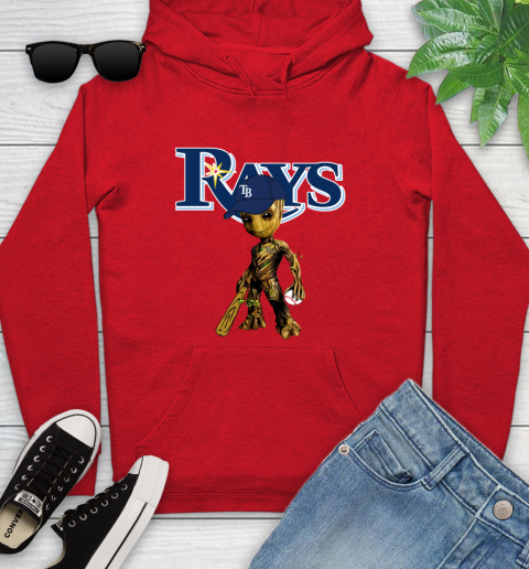 MLB Tampa Bay Rays Groot Guardians Of The Galaxy Baseball Youth Hoodie 11