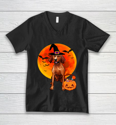 Dog Halloween Redbone Coonhound Jack O Lantern Pumpkin V-Neck T-Shirt