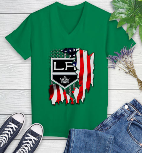 Los Angeles Kings NHL Hockey American Flag Women's V-Neck T-Shirt 5