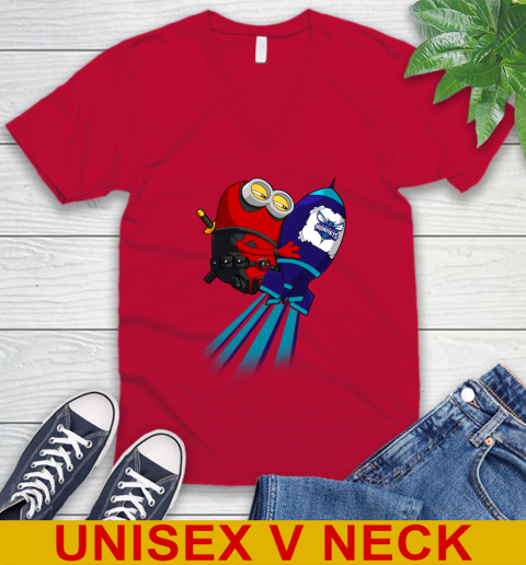 NBA Basketball Charlotte Hornets Deadpool Minion Marvel Shirt V-Neck T-Shirt 6