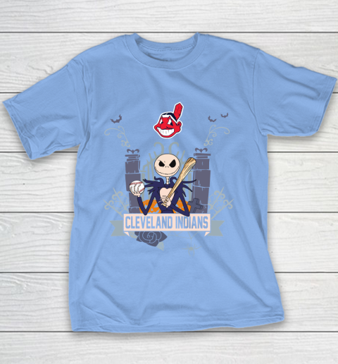 MLB Cleveland Indians Baseball Jack Skellington Halloween Youth T-Shirt 8