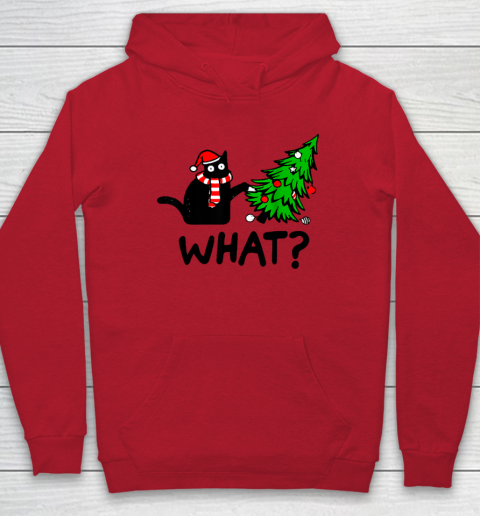 Funny Black Cat Gift Pushing Christmas Tree Over Cat What Hoodie 6
