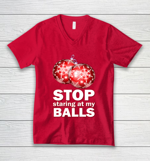 Stop Staring at my Balls Funny Christmas Holiday Pajama V-Neck T-Shirt 6