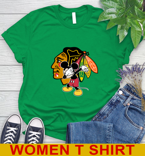 Chicago Blackhawks NHL Hockey Dabbing Mickey Disney Sports Women's T-Shirt 6