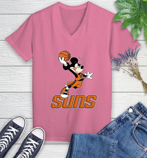 NBA Basketball Phoenix Suns Cheerful Mickey Mouse Shirt Women's V-Neck T-Shirt 11