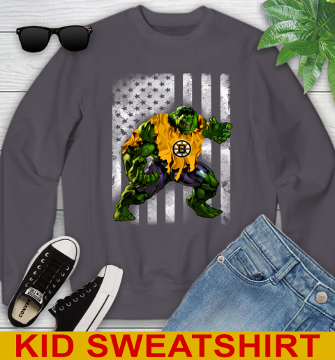 Boston Bruins Hulk Marvel Avengers NHL Hockey American Flag Youth Sweatshirt 5