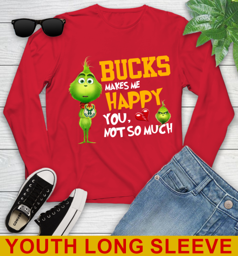 NBA Milwaukee Bucks Makes Me Happy You Not So Much Grinch Basketball Sports Youth Long Sleeve 11