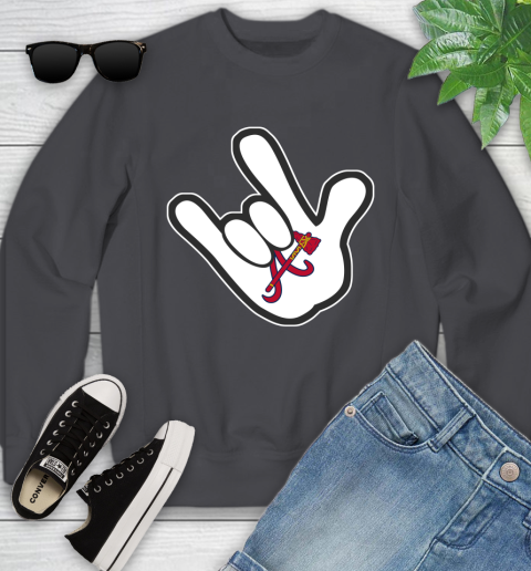 Atlanta Braves MLB Baseball Mickey Rock Hand Disney Youth Sweatshirt 6