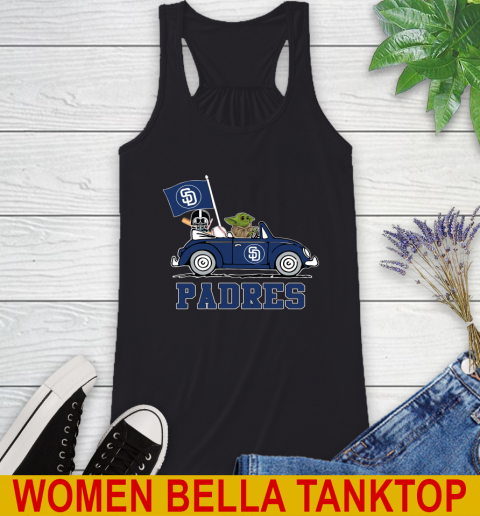 MLB Baseball San Diego Padres Darth Vader Baby Yoda Driving Star Wars Shirt Racerback Tank 2
