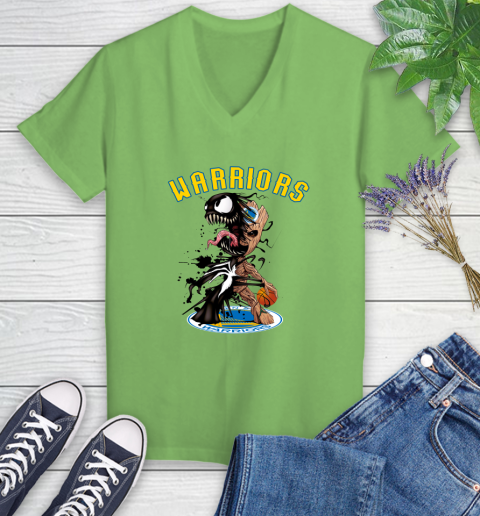 NBA Golden State Warriors Basketball Venom Groot Guardians Of The Galaxy Women's V-Neck T-Shirt 11