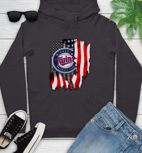 Minnesota Twins MLB Baseball American Flag Youth Hoodie 8