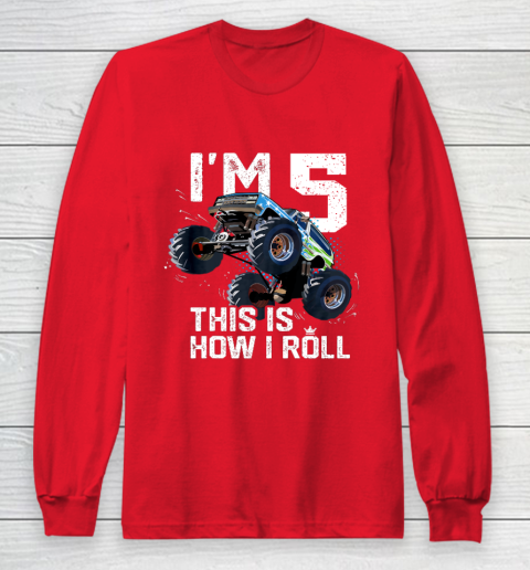 Kids I'm 5 This is How I Roll Monster Truck 5th Birthday Boy Gift 5 Year Old Long Sleeve T-Shirt 15