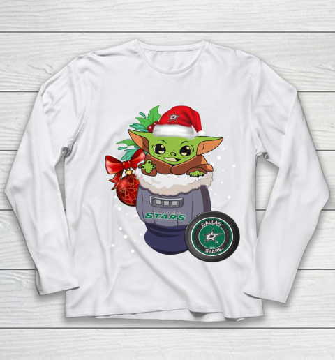 Dallas Stars Christmas Baby Yoda Star Wars Funny Happy NHL Youth Long Sleeve 2