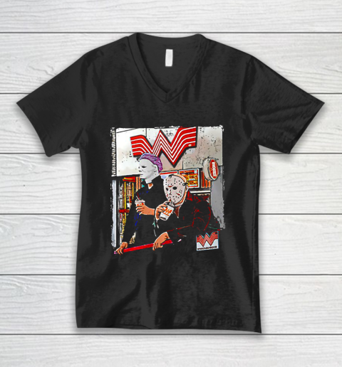 Michael Myers and Jason Voorhees drinking Whataburger V-Neck T-Shirt