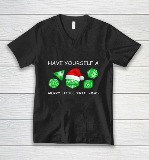 Dnd gamer Christmas Have yourself A Merry Little Crit mas V-Neck T-Shirt