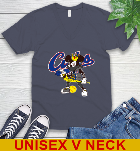 Chicago Cubs MLB Baseball Mickey Peace Sign Sports V-Neck T-Shirt 8