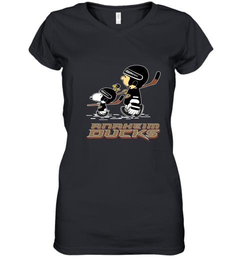 Let's Play Anaheim Ducks Ice Hockey Snoopy NHL Women's V-Neck T-Shirt