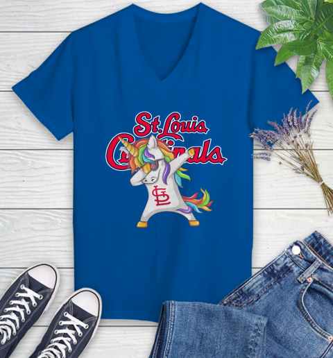 St.Louis Cardinals MLB Baseball Funny Unicorn Dabbing Sports Women's V-Neck T-Shirt 10