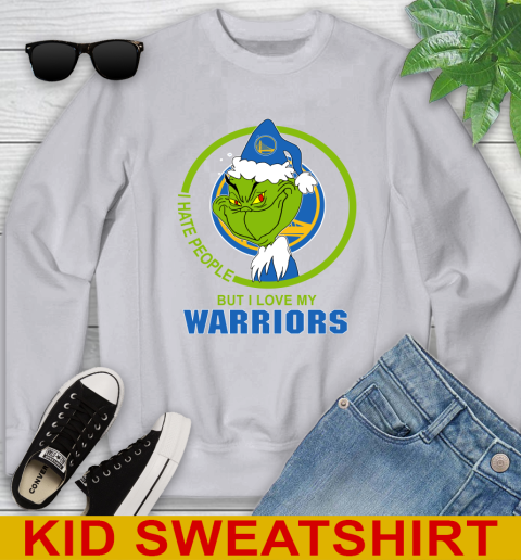 Golden State Warriors NBA Christmas Grinch I Hate People But I Love My Favorite Basketball Team Youth Sweatshirt 4