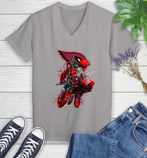 NFL Deadpool Marvel Comics Sports Football Arizona Cardinals Women's V-Neck T-Shirt 4