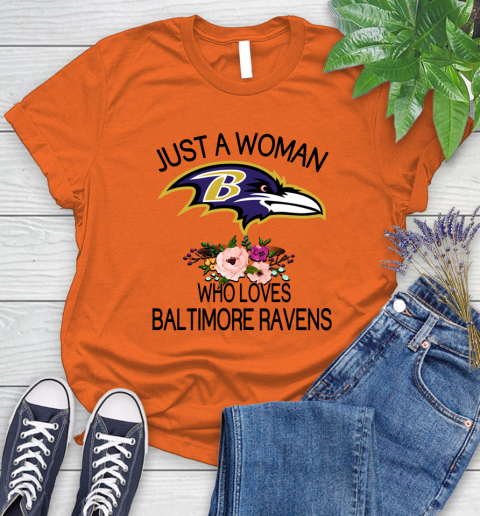 NFL Just A Woman Who Loves Baltimore Ravens Football Sports Women's T-Shirt 2