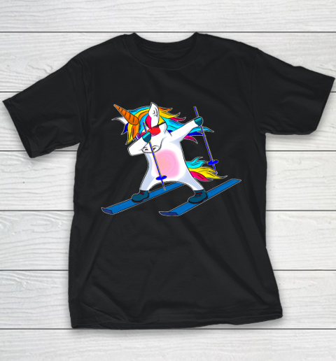 Skiing Unicorn Dabbing Funny Gift Youth T-Shirt