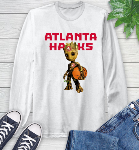 Atlanta Hawks NBA Basketball Groot Marvel Guardians Of The Galaxy Long Sleeve T-Shirt