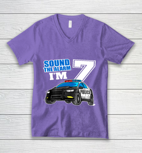 Kids Police Car 7th Birthday Shirt Boy 7 Cop Policeman Officer 7 Year Old V-Neck T-Shirt 8