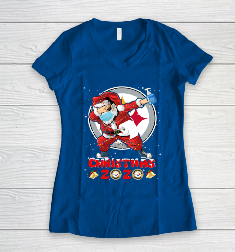 Pittsburgh Steelers Funny Santa Claus Dabbing Christmas 2020 NFL Women's V-Neck T-Shirt 7