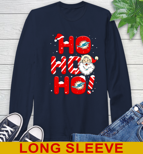 Miami Dolphins NFL Football Ho Ho Ho Santa Claus Merry Christmas Shirt Long Sleeve T-Shirt 3