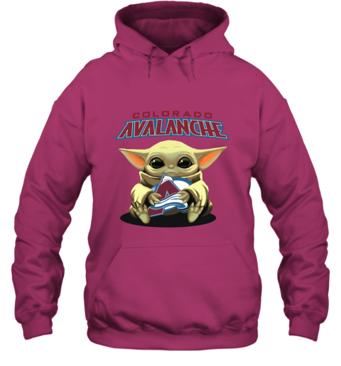 Baby Yoda Hugs The Colorado Avalanche Ice Hockey Hoodie
