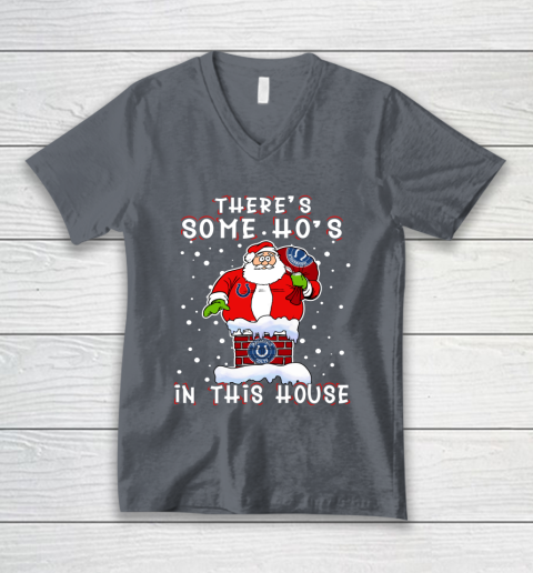 Indianapolis Colts Christmas There Is Some Hos In This House Santa Stuck In The Chimney NFL V-Neck T-Shirt 4