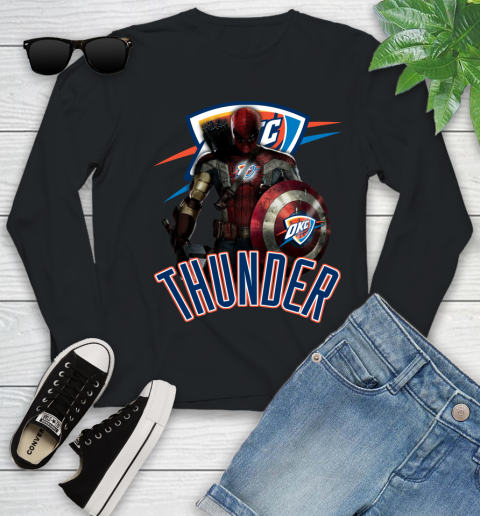 Oklahoma City Thunder NBA Basketball Captain America Thor Spider Man Hawkeye Avengers Youth Long Sleeve 2