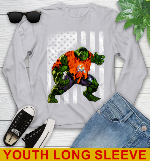 Miami Marlins Hulk Marvel Avengers MLB Baseball American Flag Youth Long Sleeve 5