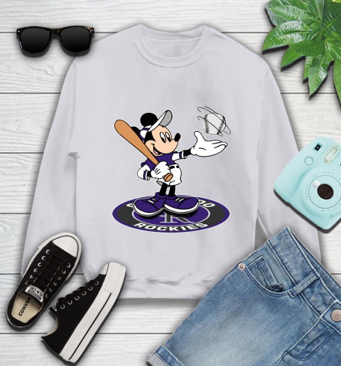 MLB Baseball Colorado Rockies Cheerful Mickey Disney Shirt Youth Sweatshirt 4