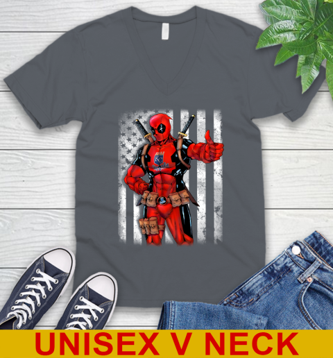 MLB Baseball Kansas City Royals Deadpool American Flag Shirt V-Neck T-Shirt 4